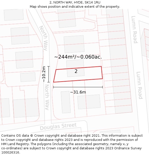 2, NORTH WAY, HYDE, SK14 1RU: Plot and title map