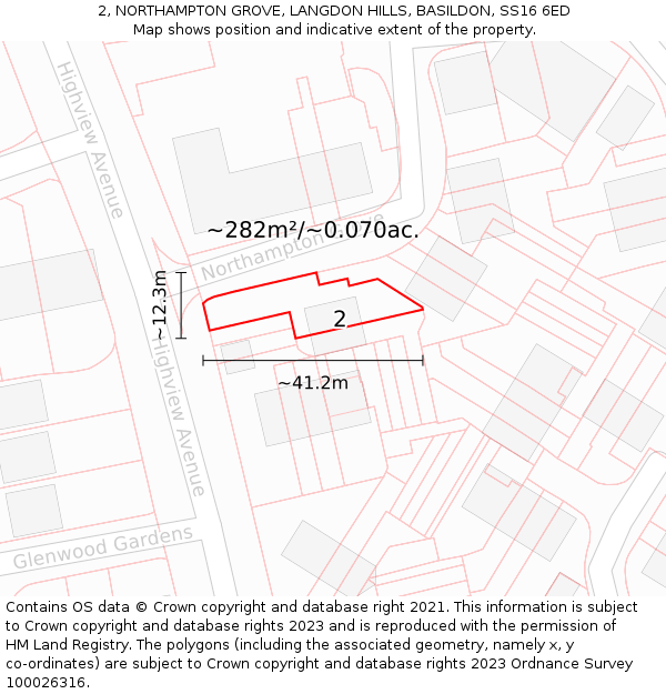 2, NORTHAMPTON GROVE, LANGDON HILLS, BASILDON, SS16 6ED: Plot and title map