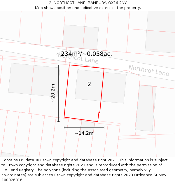 2, NORTHCOT LANE, BANBURY, OX16 2NY: Plot and title map