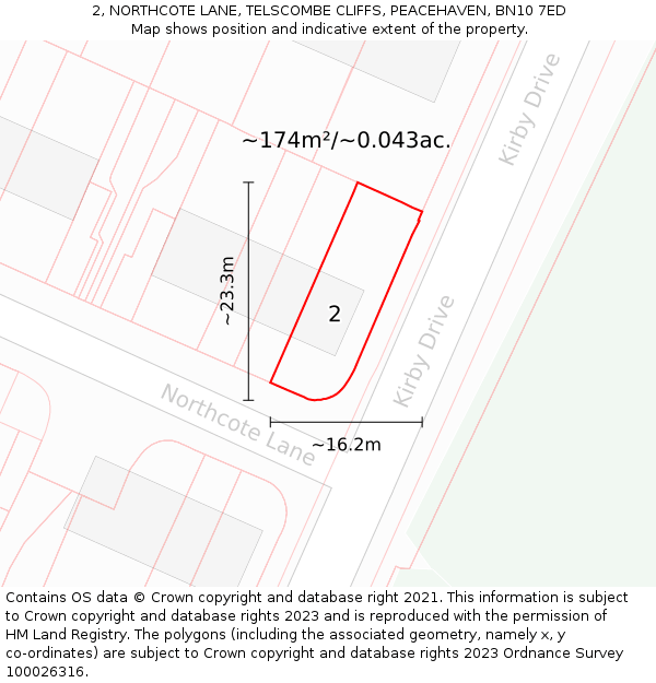 2, NORTHCOTE LANE, TELSCOMBE CLIFFS, PEACEHAVEN, BN10 7ED: Plot and title map