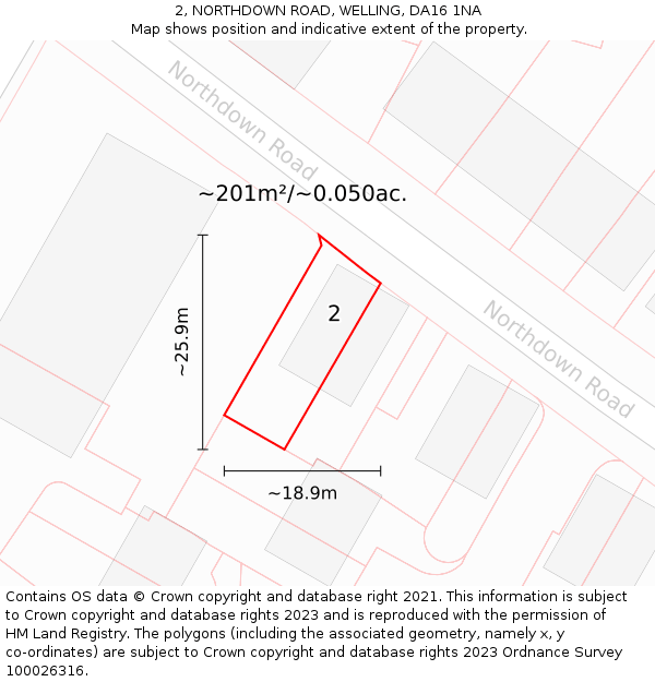 2, NORTHDOWN ROAD, WELLING, DA16 1NA: Plot and title map