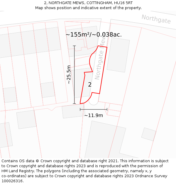 2, NORTHGATE MEWS, COTTINGHAM, HU16 5RT: Plot and title map