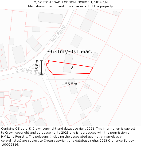 2, NORTON ROAD, LODDON, NORWICH, NR14 6JN: Plot and title map