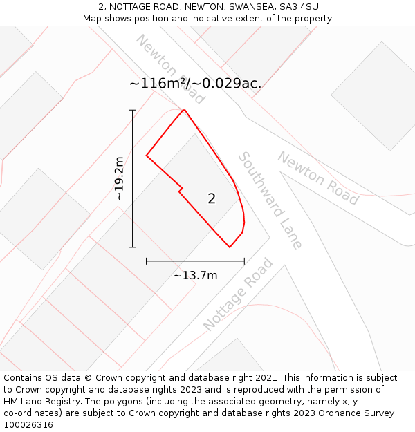 2, NOTTAGE ROAD, NEWTON, SWANSEA, SA3 4SU: Plot and title map