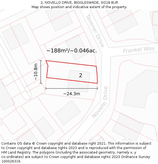 2, NOVELLO DRIVE, BIGGLESWADE, SG18 8UR: Plot and title map
