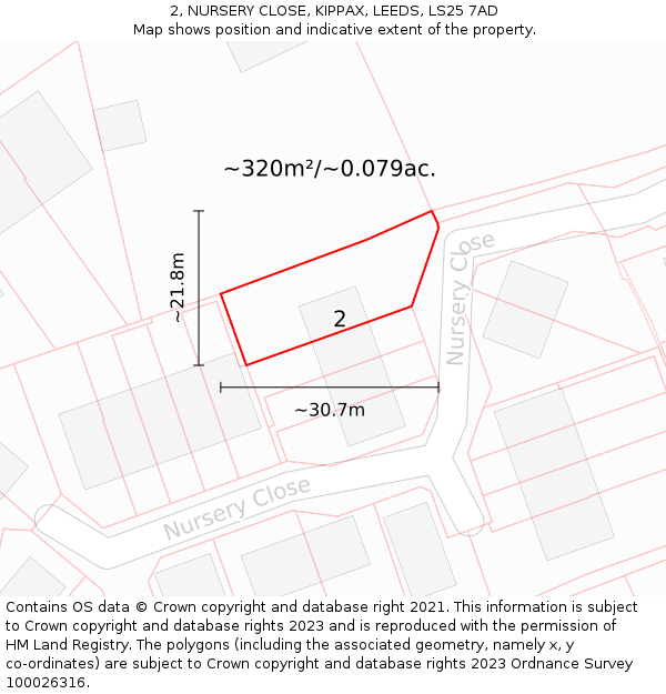 2, NURSERY CLOSE, KIPPAX, LEEDS, LS25 7AD: Plot and title map