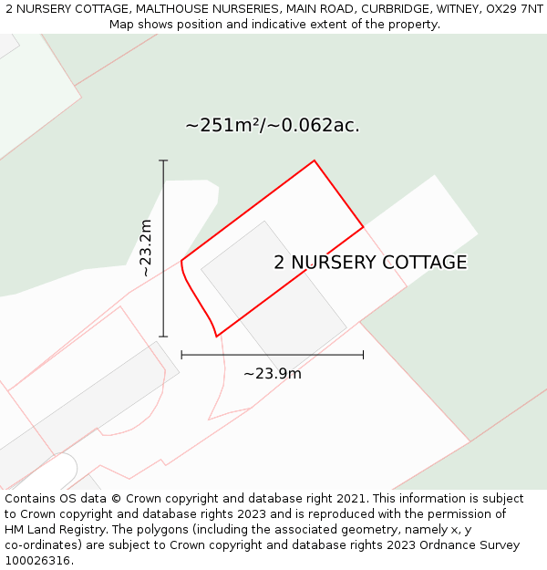 2 NURSERY COTTAGE, MALTHOUSE NURSERIES, MAIN ROAD, CURBRIDGE, WITNEY, OX29 7NT: Plot and title map