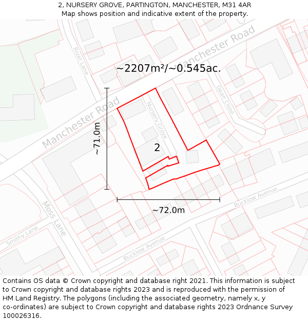 2, NURSERY GROVE, PARTINGTON, MANCHESTER, M31 4AR: Plot and title map