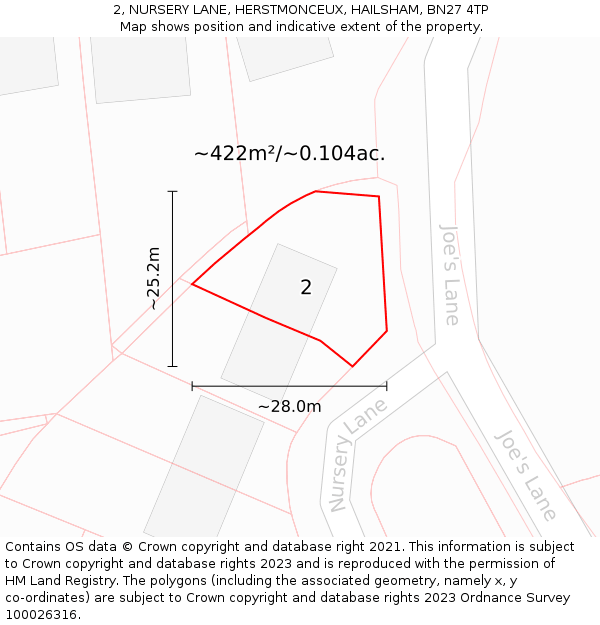 2, NURSERY LANE, HERSTMONCEUX, HAILSHAM, BN27 4TP: Plot and title map