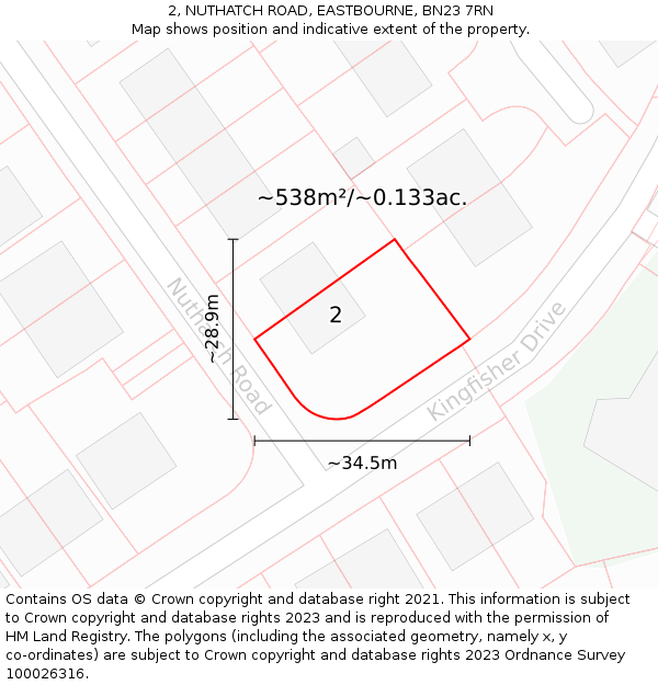 2, NUTHATCH ROAD, EASTBOURNE, BN23 7RN: Plot and title map