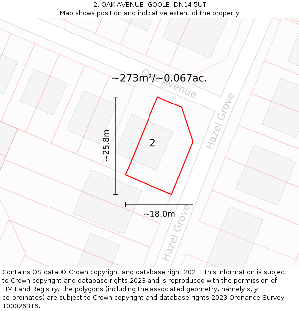 2, OAK AVENUE, GOOLE, DN14 5UT: Plot and title map