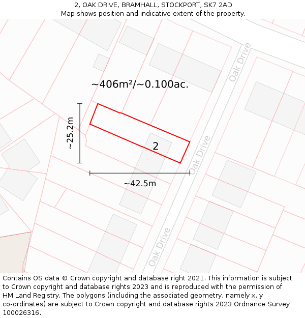 2, OAK DRIVE, BRAMHALL, STOCKPORT, SK7 2AD: Plot and title map