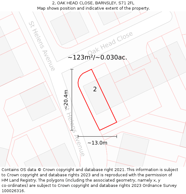 2, OAK HEAD CLOSE, BARNSLEY, S71 2FL: Plot and title map