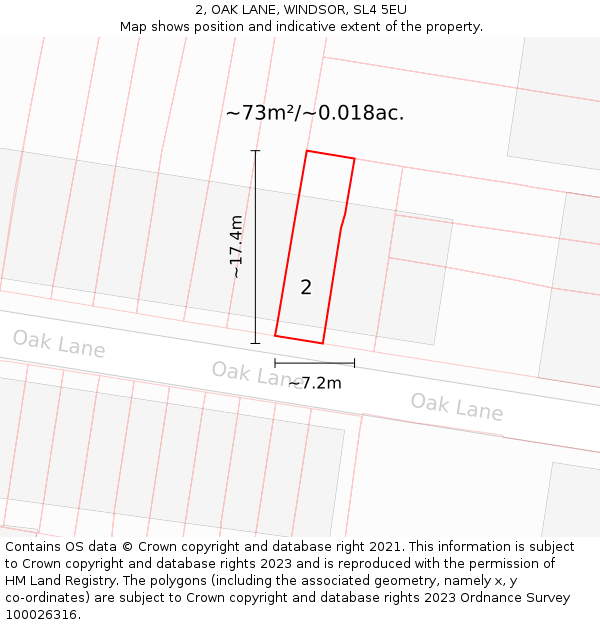 2, OAK LANE, WINDSOR, SL4 5EU: Plot and title map
