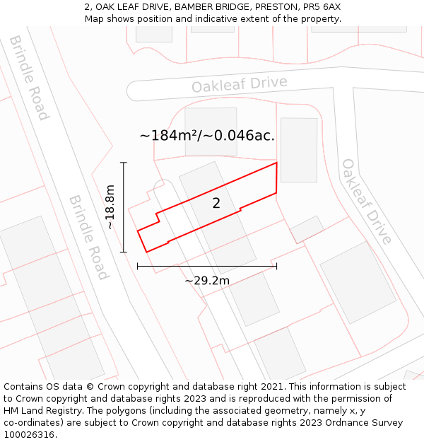 2, OAK LEAF DRIVE, BAMBER BRIDGE, PRESTON, PR5 6AX: Plot and title map