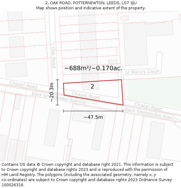 2, OAK ROAD, POTTERNEWTON, LEEDS, LS7 3JU: Plot and title map