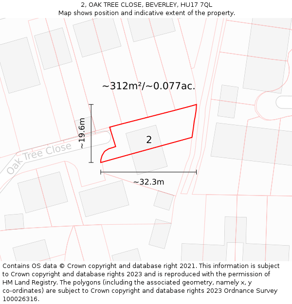 2, OAK TREE CLOSE, BEVERLEY, HU17 7QL: Plot and title map