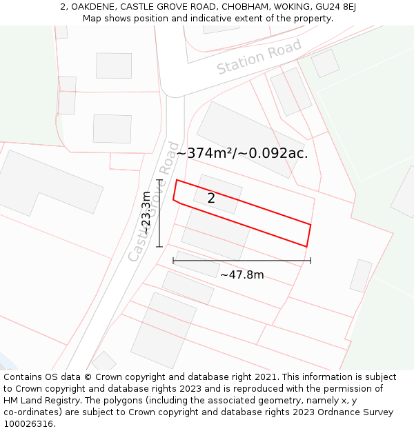 2, OAKDENE, CASTLE GROVE ROAD, CHOBHAM, WOKING, GU24 8EJ: Plot and title map