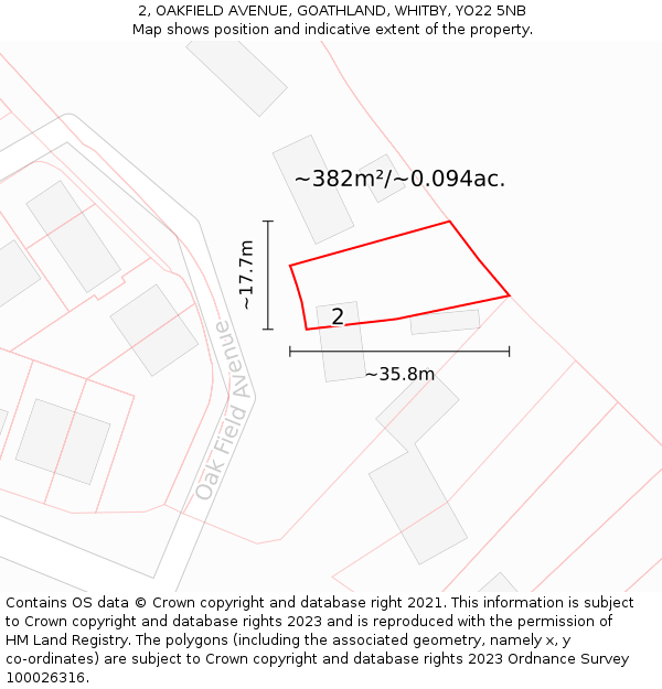 2, OAKFIELD AVENUE, GOATHLAND, WHITBY, YO22 5NB: Plot and title map