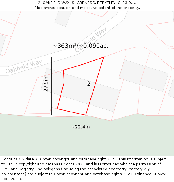 2, OAKFIELD WAY, SHARPNESS, BERKELEY, GL13 9UU: Plot and title map