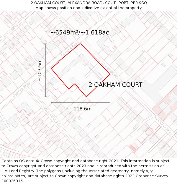 2 OAKHAM COURT, ALEXANDRA ROAD, SOUTHPORT, PR9 9SQ: Plot and title map