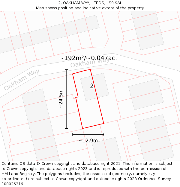 2, OAKHAM WAY, LEEDS, LS9 9AL: Plot and title map