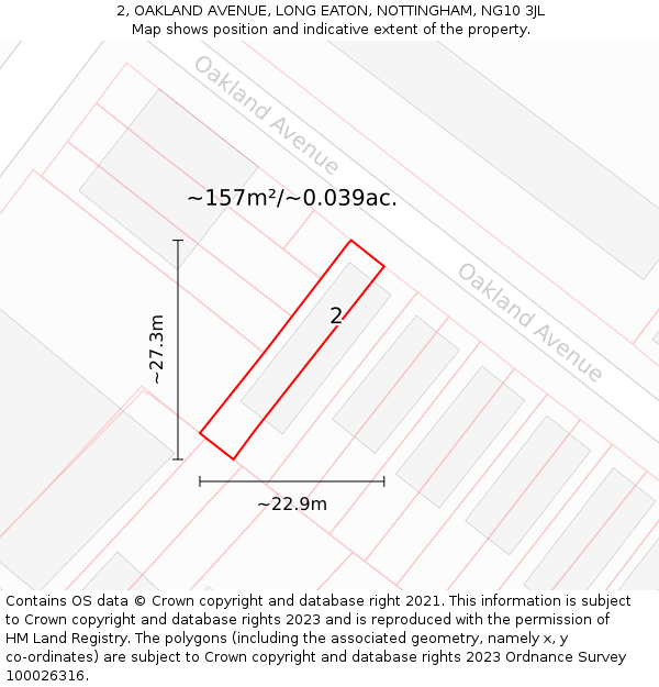 2, OAKLAND AVENUE, LONG EATON, NOTTINGHAM, NG10 3JL: Plot and title map