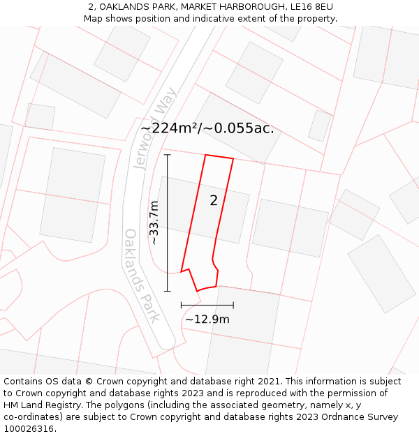 2, OAKLANDS PARK, MARKET HARBOROUGH, LE16 8EU: Plot and title map