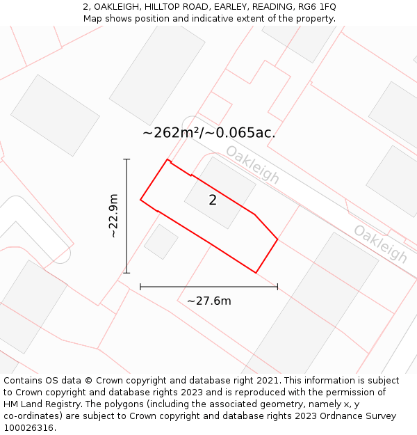 2, OAKLEIGH, HILLTOP ROAD, EARLEY, READING, RG6 1FQ: Plot and title map