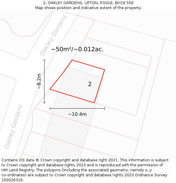 2, OAKLEY GARDENS, UPTON, POOLE, BH16 5SE: Plot and title map