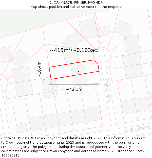 2, OAKMEADE, PINNER, HA5 4DA: Plot and title map