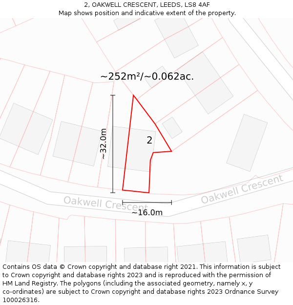 2, OAKWELL CRESCENT, LEEDS, LS8 4AF: Plot and title map