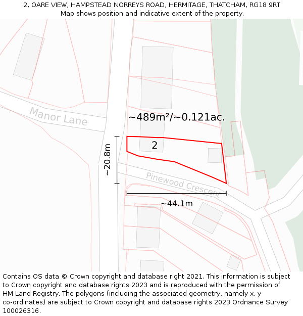 2, OARE VIEW, HAMPSTEAD NORREYS ROAD, HERMITAGE, THATCHAM, RG18 9RT: Plot and title map