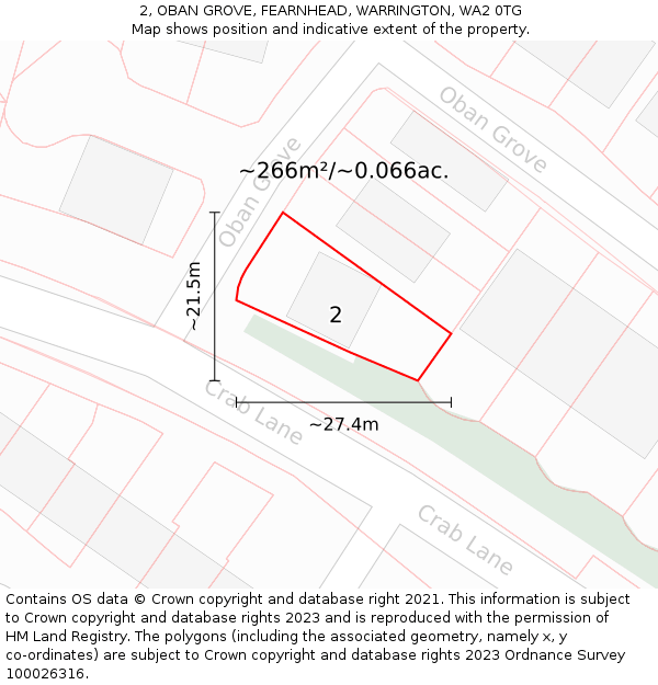2, OBAN GROVE, FEARNHEAD, WARRINGTON, WA2 0TG: Plot and title map