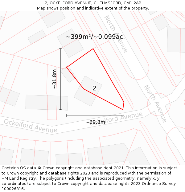 2, OCKELFORD AVENUE, CHELMSFORD, CM1 2AP: Plot and title map