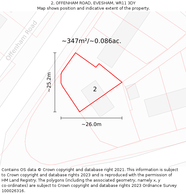 2, OFFENHAM ROAD, EVESHAM, WR11 3DY: Plot and title map