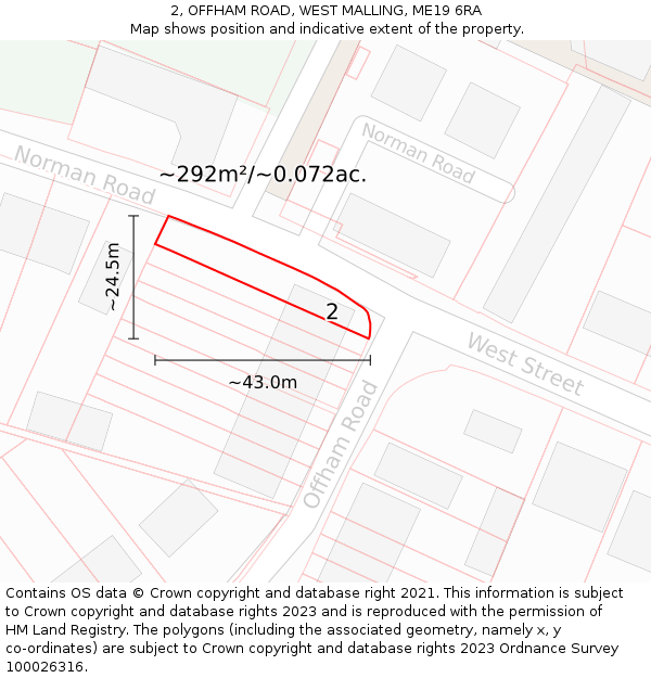 2, OFFHAM ROAD, WEST MALLING, ME19 6RA: Plot and title map