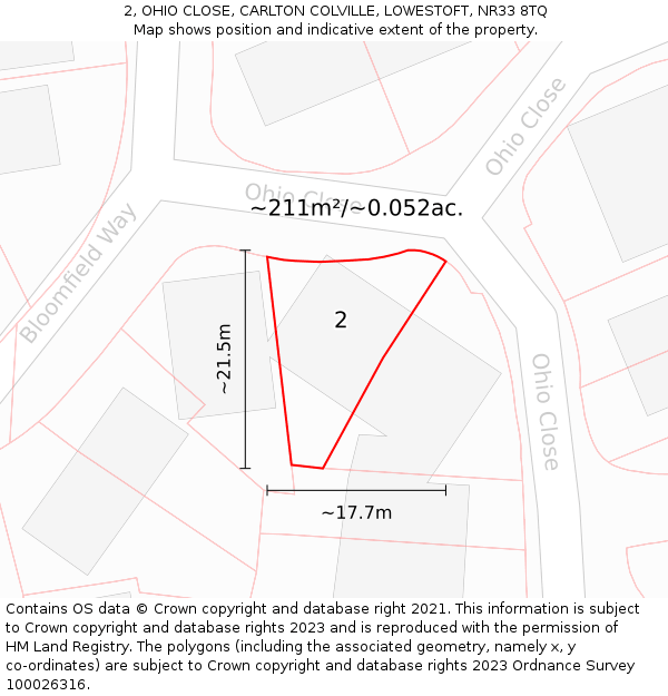 2, OHIO CLOSE, CARLTON COLVILLE, LOWESTOFT, NR33 8TQ: Plot and title map