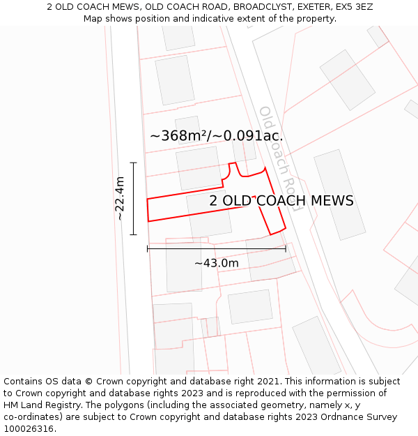 2 OLD COACH MEWS, OLD COACH ROAD, BROADCLYST, EXETER, EX5 3EZ: Plot and title map