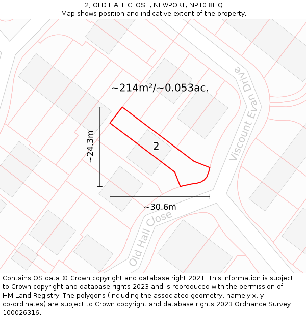 2, OLD HALL CLOSE, NEWPORT, NP10 8HQ: Plot and title map