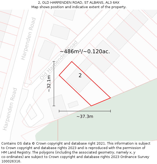 2, OLD HARPENDEN ROAD, ST ALBANS, AL3 6AX: Plot and title map