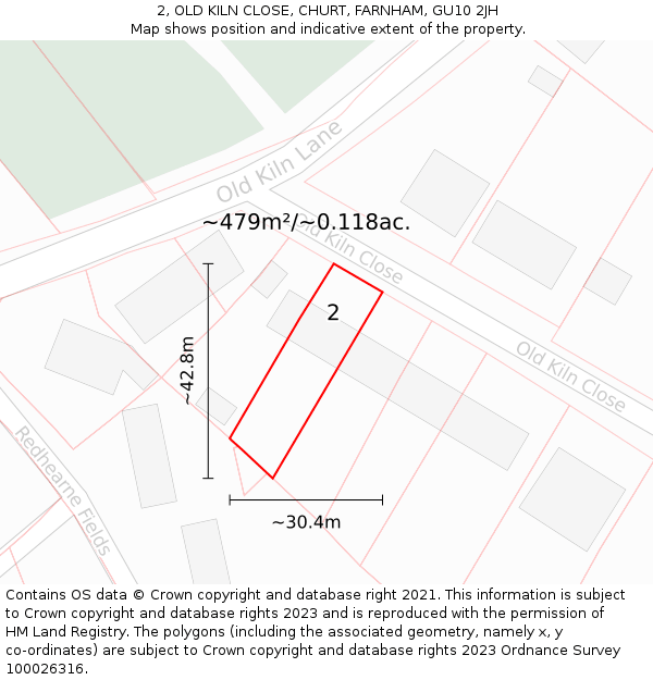 2, OLD KILN CLOSE, CHURT, FARNHAM, GU10 2JH: Plot and title map