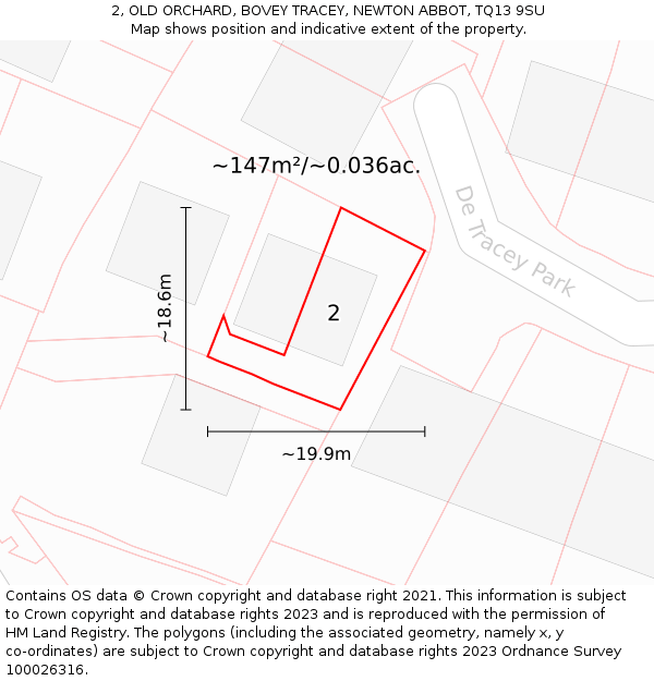 2, OLD ORCHARD, BOVEY TRACEY, NEWTON ABBOT, TQ13 9SU: Plot and title map