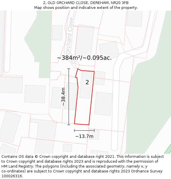 2, OLD ORCHARD CLOSE, DEREHAM, NR20 3FB: Plot and title map