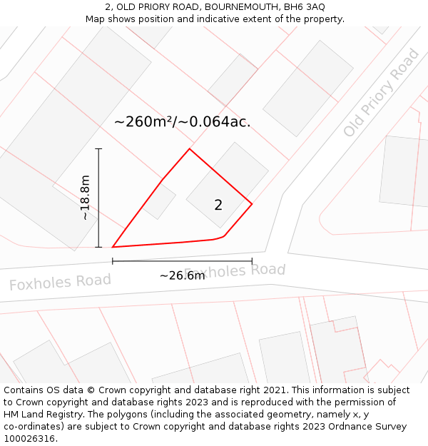 2, OLD PRIORY ROAD, BOURNEMOUTH, BH6 3AQ: Plot and title map