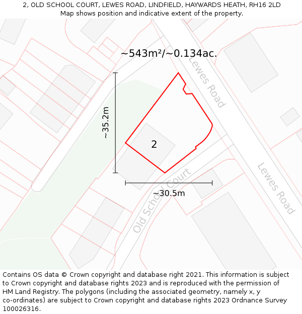 2, OLD SCHOOL COURT, LEWES ROAD, LINDFIELD, HAYWARDS HEATH, RH16 2LD: Plot and title map