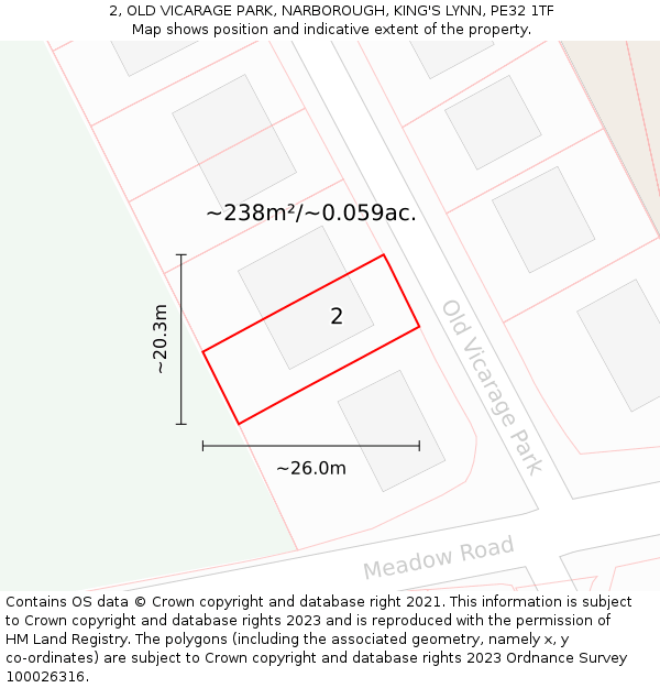 2, OLD VICARAGE PARK, NARBOROUGH, KING'S LYNN, PE32 1TF: Plot and title map