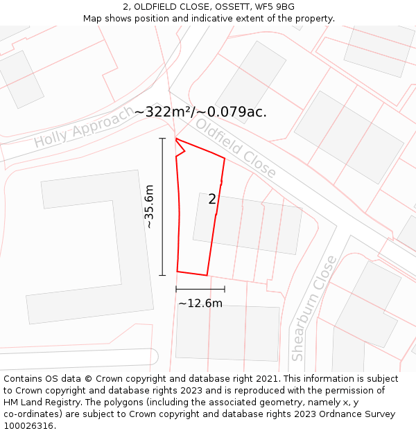 2, OLDFIELD CLOSE, OSSETT, WF5 9BG: Plot and title map