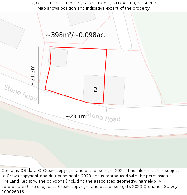 2, OLDFIELDS COTTAGES, STONE ROAD, UTTOXETER, ST14 7PR: Plot and title map