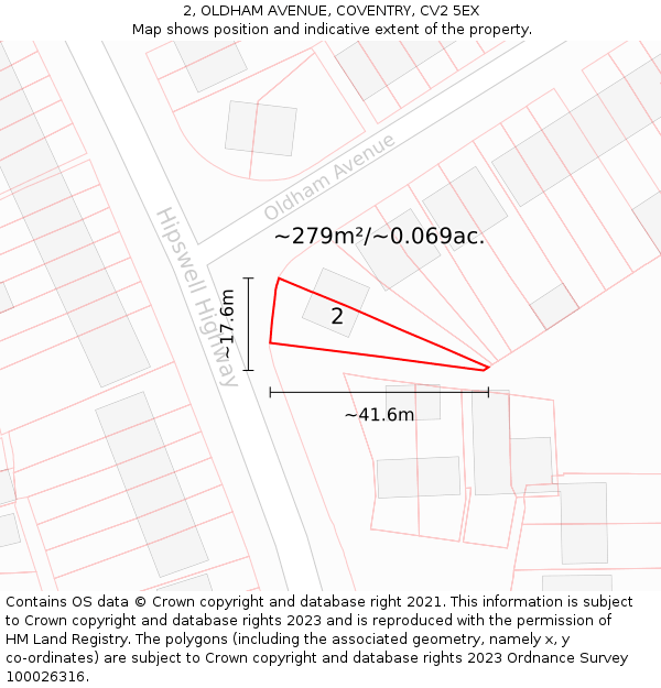2, OLDHAM AVENUE, COVENTRY, CV2 5EX: Plot and title map